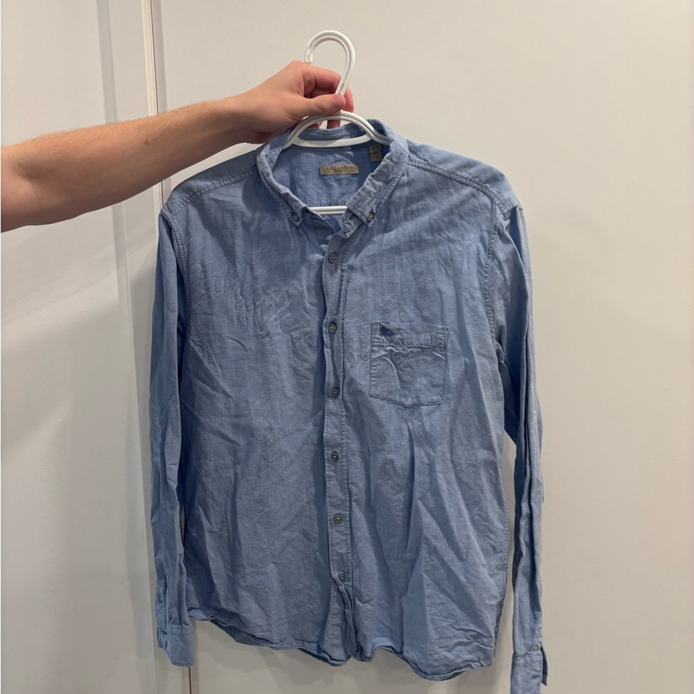 Burberry Blue Casual Button Down Shirt Denim Texture